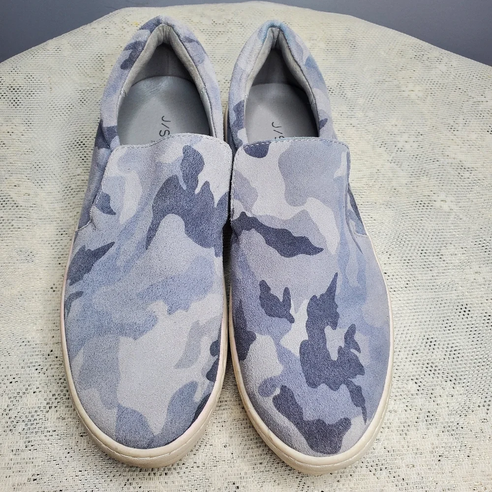 J/slides‎ Harry blue Camo suede platform slip on sneaker size 7.5 Y2k Comfort